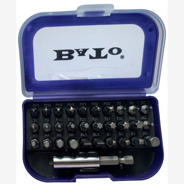BATO 1/4" Bitssæt Blå. 31 dele. Med 60mm bitsholder